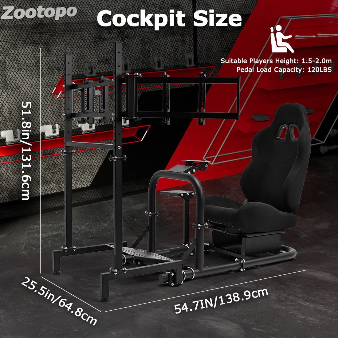 Zootopo Racing Sim Cockpit with Triple Monitor Mount and Seat Fits for Logitech/Thrustmaster/Fanatec/Moza G29 G920 G923 CSL-DD T248 Wheel Shifter Pedals  TV NOT Included