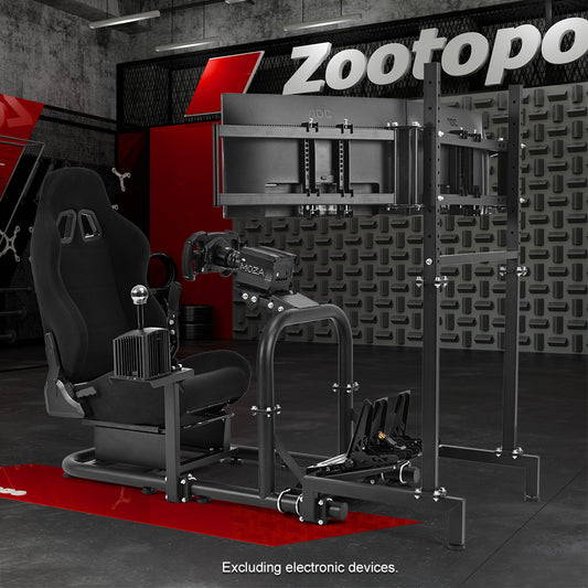 Zootopo Racing Sim Cockpit with Triple Monitor Mount and Seat Fits for Logitech/Thrustmaster/Fanatec/Moza G29 G920 G923 CSL-DD T248 Wheel Shifter Pedals  TV NOT Included