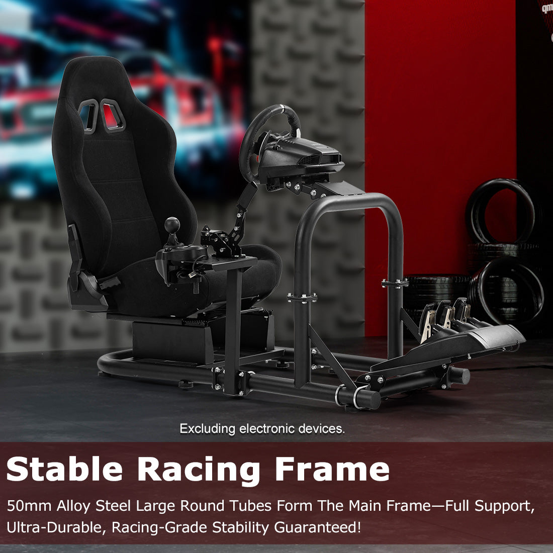 Zootopo Racing Driving Simulator Cockpit with Black Seat Stability Upgrade Fit for Logitech/Thrustmaster/Fanatec G27,G29,G920,G923,T300RS &CSL-DD Wheel Frame,No Steering Wheel,Pedal,Handbrake