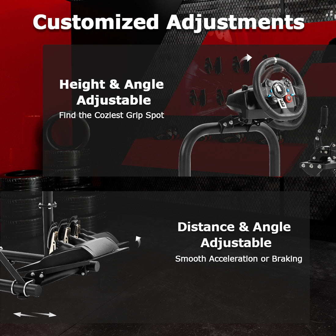 Zootopo G920 Racing Simulator Cockpit with Red Seat Frame Large Round Tube Stable and Adjustable Racing Wheel Stand Fit for Logitech G25 G27 G29 G920 Thrustmaster T80 T150 Wheel, Pedals and Shifter Not Include