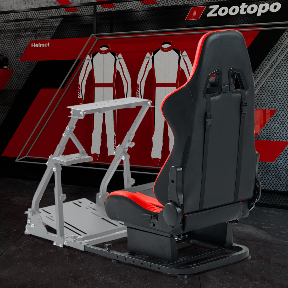 Zootopo Rear Seat Bottom Brackets of 30mm Square Tube Racing Simlator Cockpit with Red Seat， DIY Upgraded Racing Seat Gaming Steering Wheel Stand Thickened Steel Adjustable