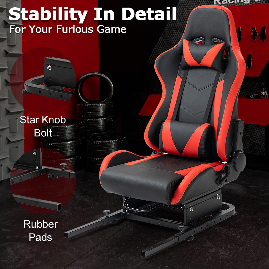 Zootopo Racing Seat Stand, Modern Style, Red and Black, Faux Leather, Ergonomic, Gaming Chair Stand, Racing Game, Adult, Indoor Use