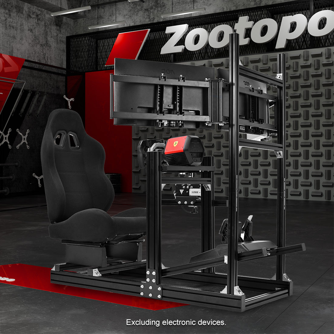Zootopo 8040 Aluminum Profile Racing Sim Cockpit with Triple Monitor Stand Fit Logitech G923 G920, Adjuatable Gaming Simulator Cockpit with Black Seat Not Include Steering Wheel,Pedals,Handbrake