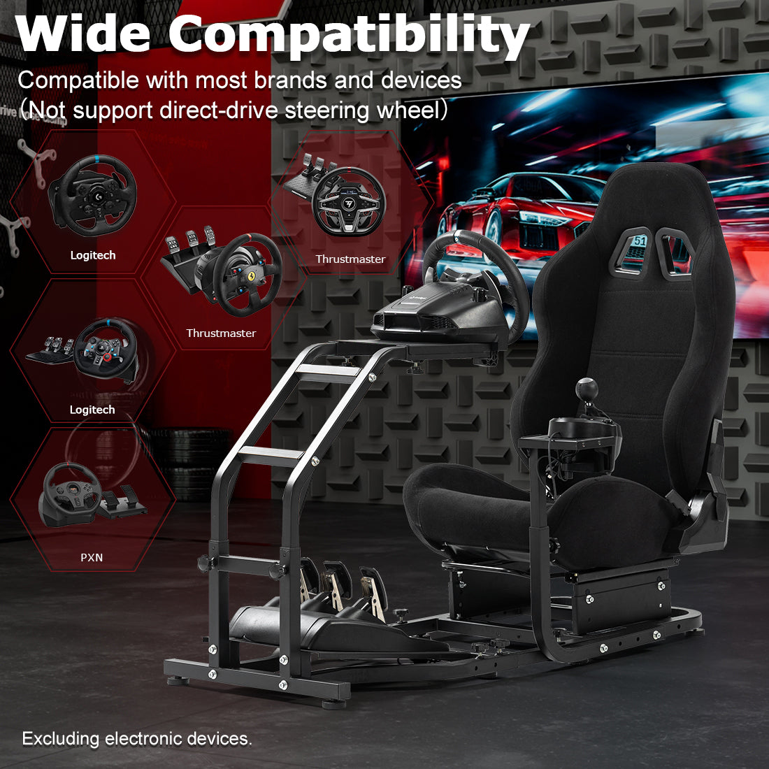 Zootopo Adjustable Racing Sim Cockpit with Red Seat Unobstructed Design for Both Legs Fit for Logitech/Thrustmaster G29 G923 G25 T80 T150 Racing Wheel Cockpit Not Include Steering Wheel,Pedals,Handbrake
