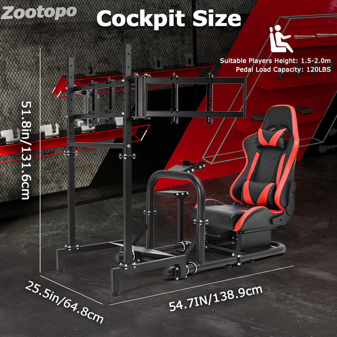 Zootopo Racing Sim Cockpit with Triple Monitor Mount and Seat Fits for Logitech/Thrustmaster/Fanatec/Moza G29 G920 G923 CSL-DD T248 Without Steering Wheel, Pedals ,TV and Shifter