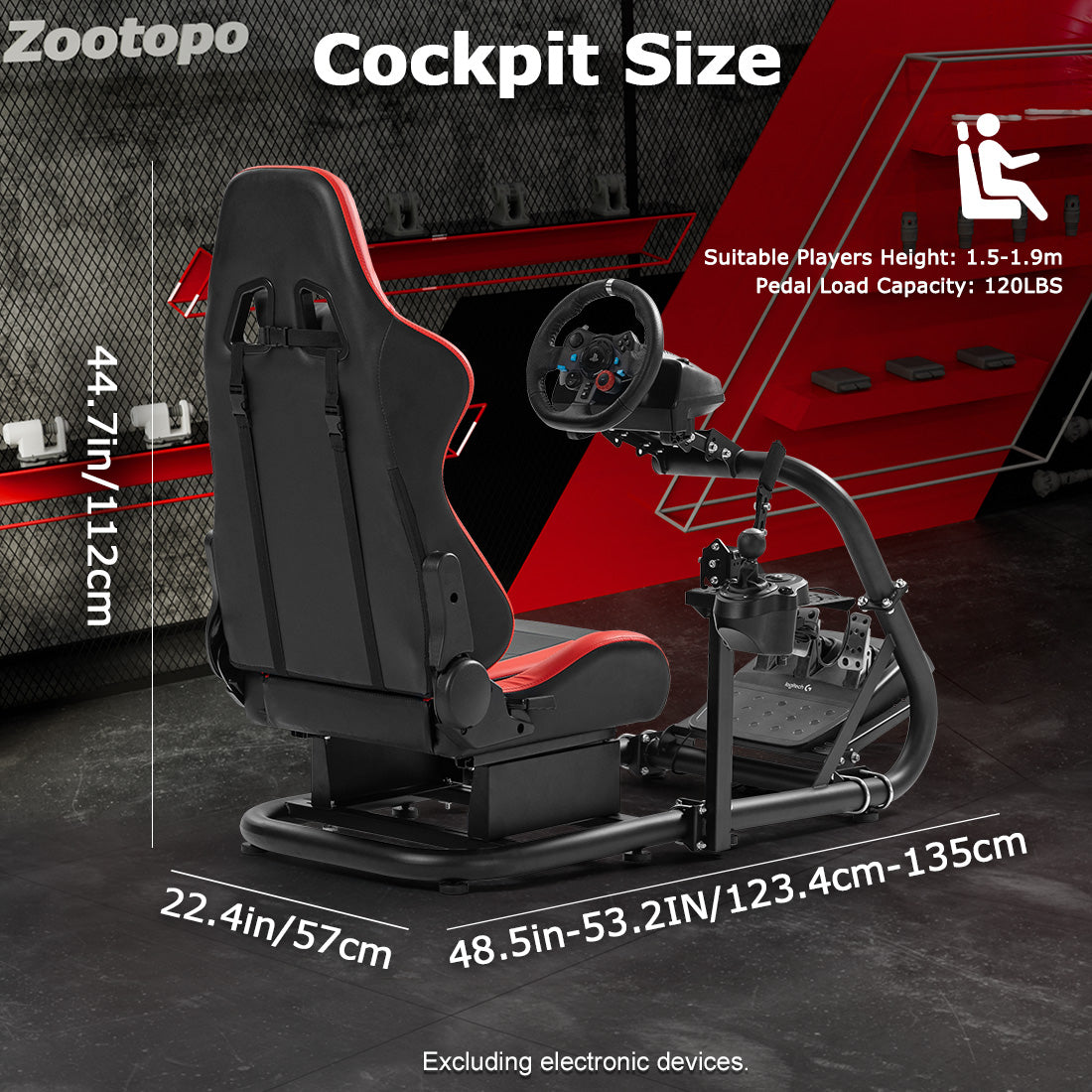 Zootopo Adjustable Racing Cockpit Red Seat Fit for Logitech, Thrustmaster,G923,G920,Wheel Shifter Pedals Not Included