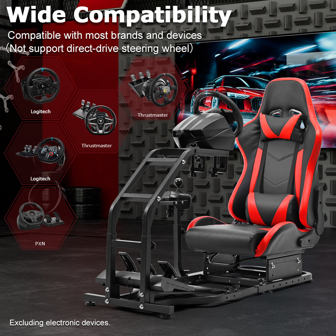 Zootopo Adjustable Racing Sim Cockpit with Red Seat Unobstructed Design for Both Legs Fit for Logitech/Thrustmaster G29 G923 G25 T80 T150 Racing Wheel Cockpit Not Include Steering Wheel,Pedals,Handbrake