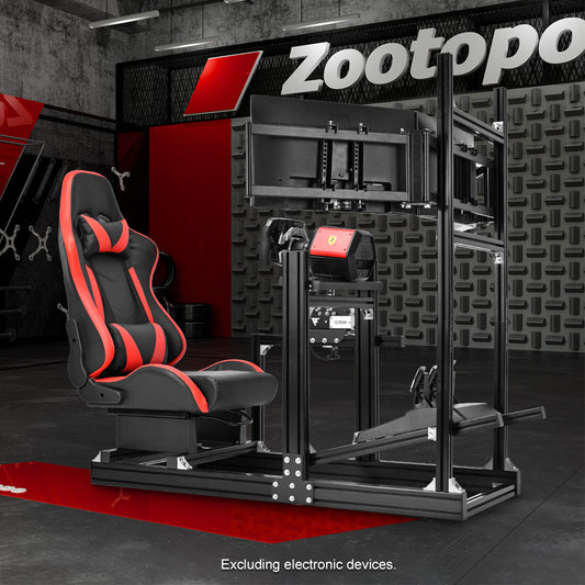Zootopo 8040 Aluminum Profile Racing Sim Cockpit with Triple Monitor Stand Fit Logitech G923 G920, Adjuatable Gaming Simulator Cockpit with Red Seat Not Include Steering Wheel,Pedals,Handbrake