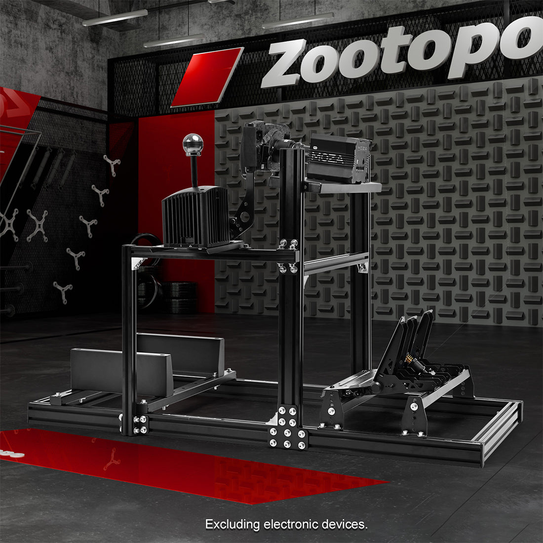 Zootopo 3060 Aluminum Profile Racing Simulator Cockpit, Infinitely Adjustable, Compatible with Thrustmaster/Fanatec/Logitech G29 steering wheels, specifically designed for the Sim Frame 3060 chassis. Does not include steering wheel, pedals, or handbrake