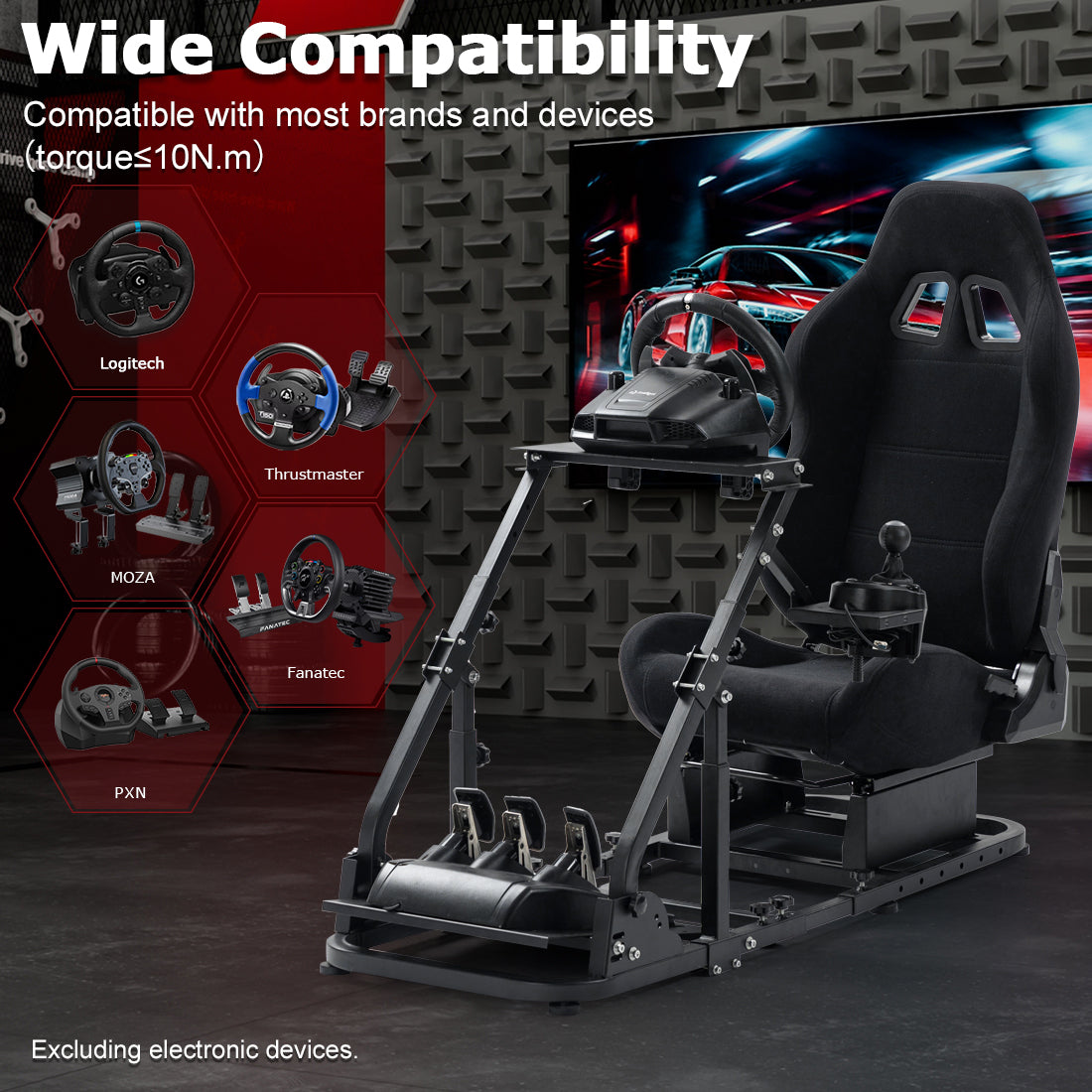 Zootopo Racing Simulator Cockpit with Black Seat Fit for Logitech G923/G29/G920, Thrustmaster, Fanatec,  Unlimited Adjustment,Not Included Shifter,Wheel,Pedals