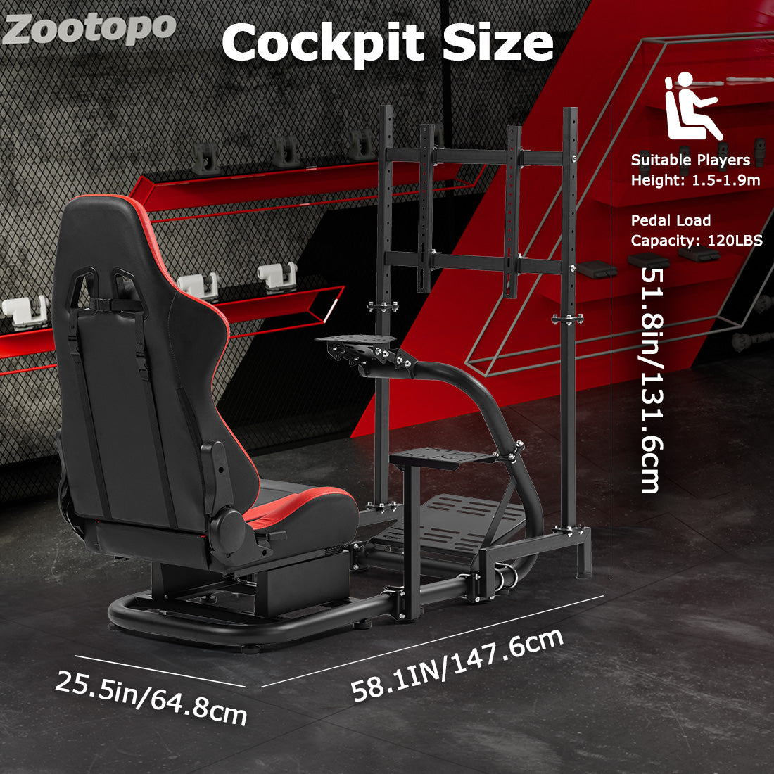 Zootopo Racing Cockpit with TV Stand &Red Seat Fit for Logitech,Thrustmaster G27 G920 T500 Wheel Shifter Pedals Not Included