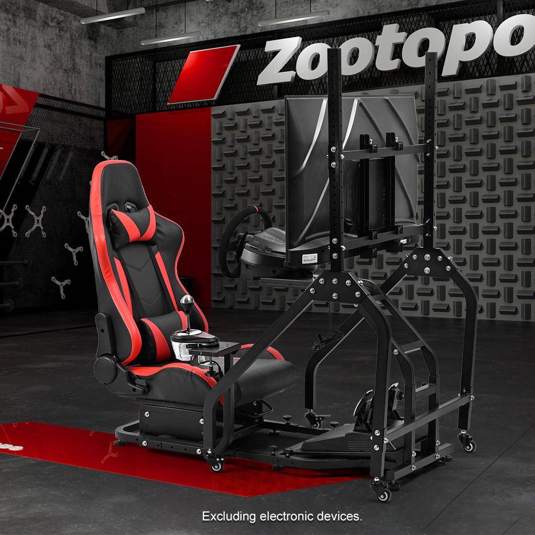 Zootopo Adjustable Racing Sim Cockpit with Red Seat Unobstructed Design for Both Legs Fit for Logitech/Thrustmaster G29 G923 G25 T80 T150 Racing Wheel Cockpit with Monitor Stand Not Include Steering Wheel,Pedals,Handbrake
