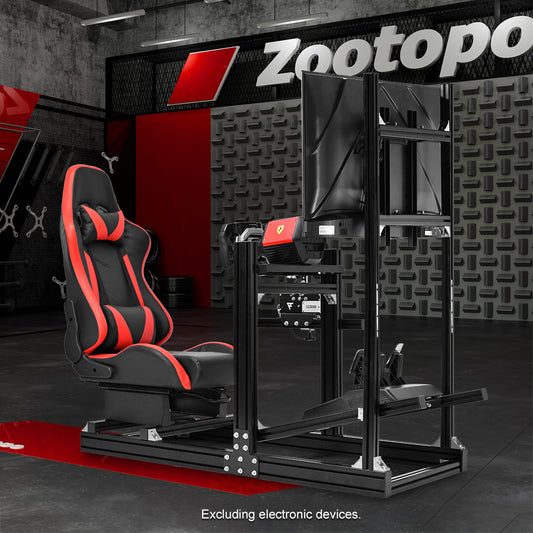 Zootopo 8040 Aluminum Profile Racing Sim Cockpit with Monitor Stand Fit Logitech G923 G920, Adjuatable Gaming Simulator Cockpit with Red Seat Not Include Steering Wheel,Pedals,Handbrake