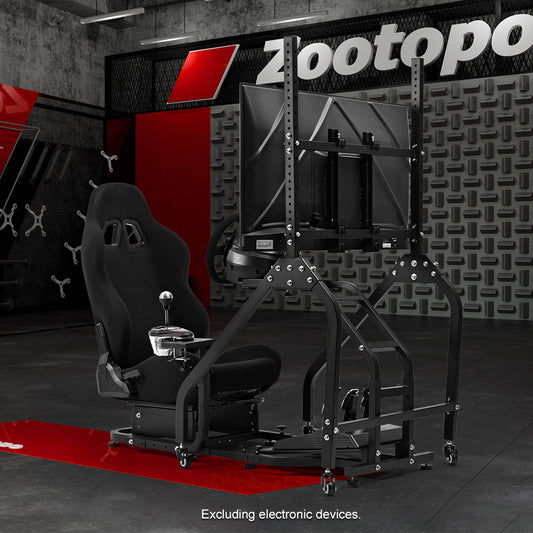 Zootopo Adjustable Racing Sim Cockpit with Black Seat Unobstructed Design for Both Legs Fit for Logitech/Thrustmaster G29 G923 G25 T80 T150 Racing Wheel Cockpit with Monitor Stand Not Include Steering Wheel,Pedals,Handbrake