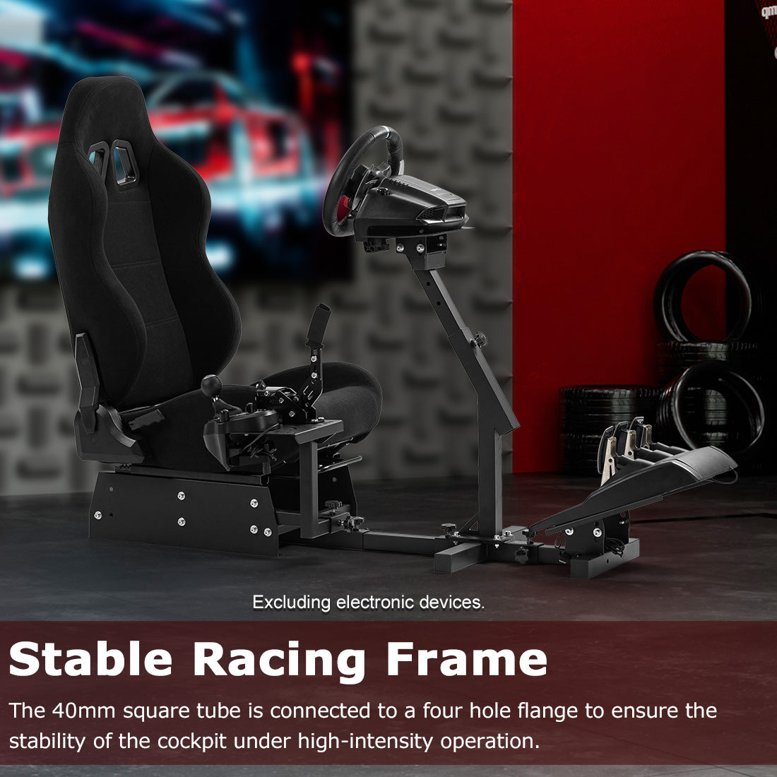 Zootopo Racing Simulator Cockpit with BlackSeat Multi-level Adjustment Fit for Logitech/Thrustmaster/Fanatec G29,G920,G923&T300RS&CSL-DD One-Piece Cockpit,Wheel,Handbrake and Pedals Not Included