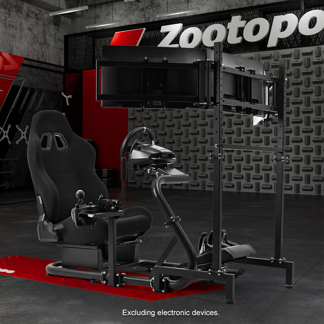 Zootopo Racing Simulator Cockpit With Triple Monitor Stand and Black Seat Suitable for Logitech/Thrustmaster T500RS TX G29 G920 G923 CSL-DD, Without Steering Wheel, Pedals, Handbrake