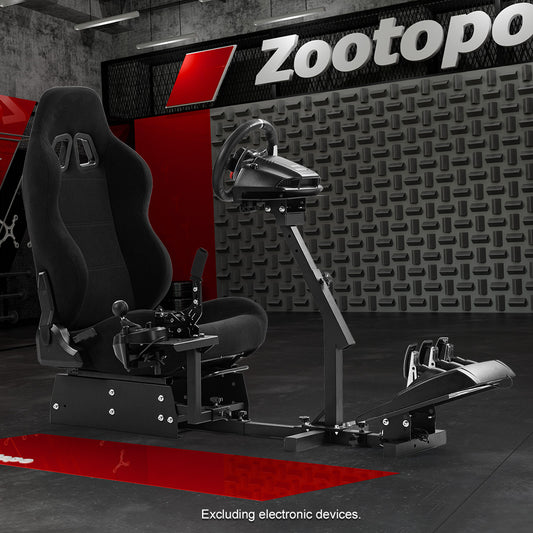 Zootopo Racing Simulator Cockpit with BlackSeat Multi-level Adjustment Fit for Logitech/Thrustmaster/Fanatec G29,G920,G923&T300RS&CSL-DD One-Piece Cockpit,Wheel,Handbrake and Pedals Not Included