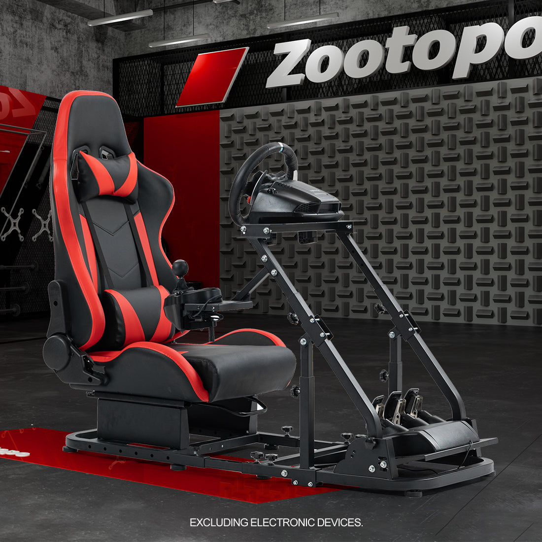 Zootopo Racing Simulator Cockpit with Red Seats, Fit for Logitech G923/G29/G920, Thrustmaster, Fanatec, Unlimited Adjustment,Not Included Shifter,Wheel,Pedals