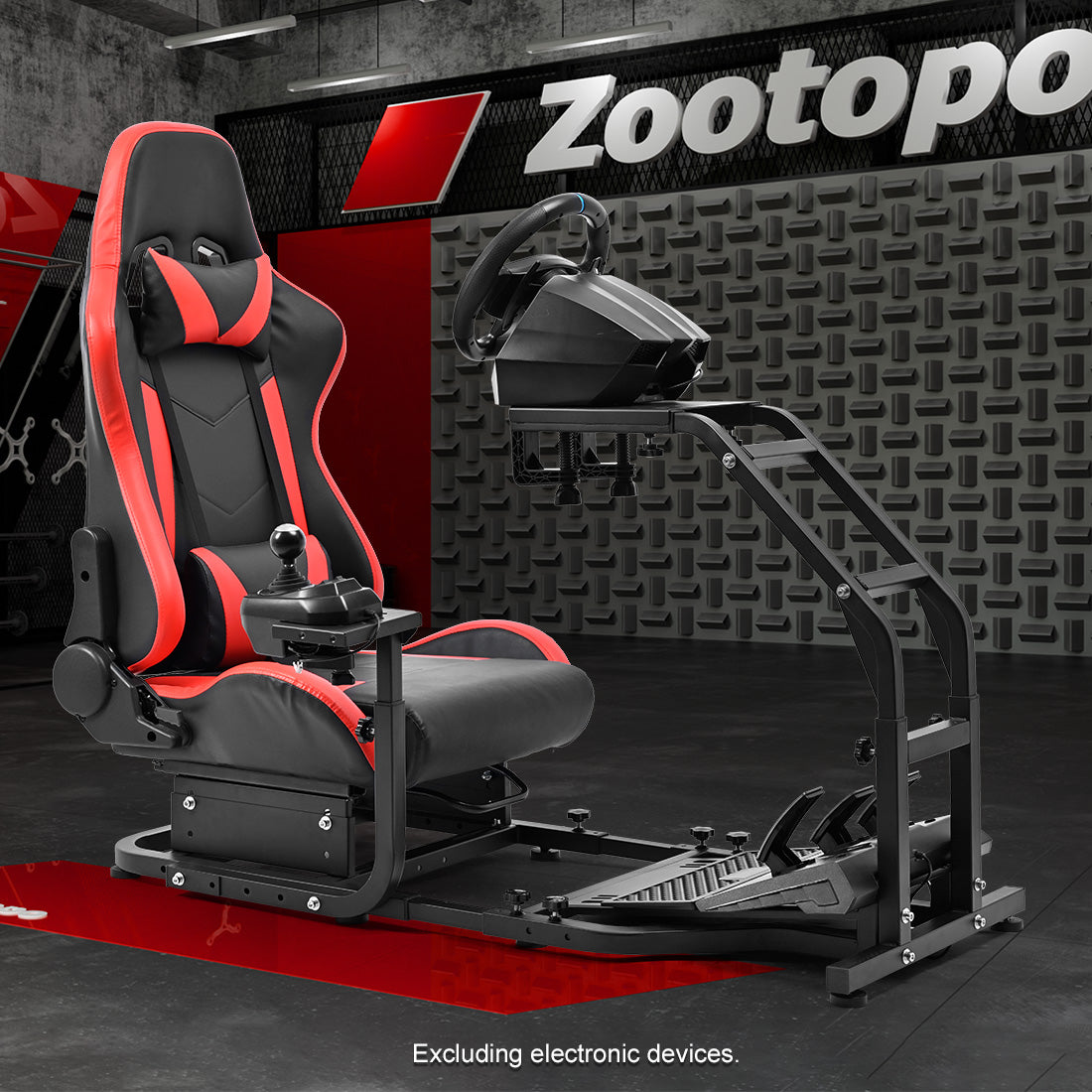 Zootopo Adjustable Racing Sim Cockpit with Red Seat Unobstructed Design for Both Legs Fit for Logitech/Thrustmaster G29 G923 G25 T80 T150 Racing Wheel Cockpit Not Include Steering Wheel,Pedals,Handbrake
