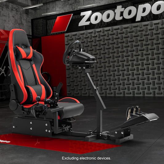 Zootopo Racing Simulator Cockpit with Red Seat Multi-level Adjustment Fit for Logitech/Thrustmaster/Fanatec G29,G920,G923&T300RS&CSL-DD One-Piece Cockpit,Wheel,Handbrake and Pedals Not Included