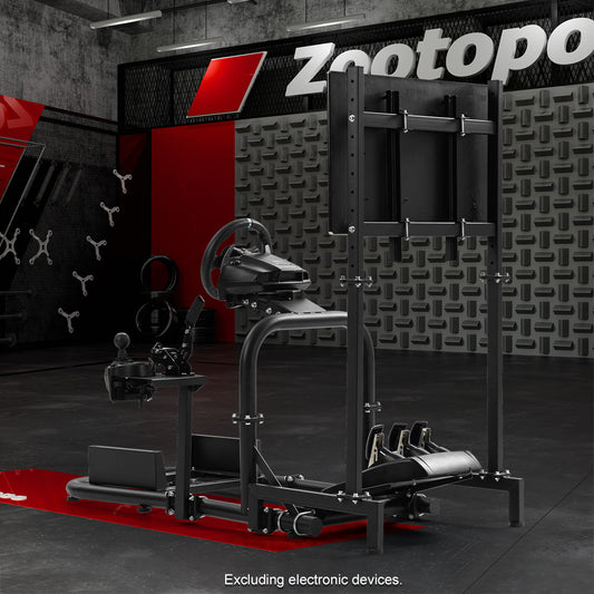 Zootopo Racing Simulator Cockpit φ50mm Round Tube with Monitor Mount, Vertical Design, Compatible with Logitech/Thrustmaster/Fanatec G29/G920/G923 Steering Wheel/Pedals/Handbrake/Seat Not Included