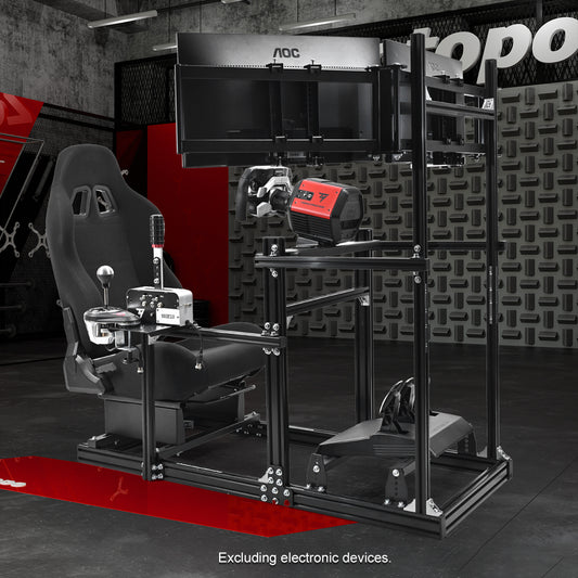 Zootopo 3060 Aluminum Profile Racing Simulator Cockpit with Black Seat and Triple-monitor Setup, Fit for Thrustmaster,for Fanatec,for Logitech G29 , Adjustable Driving Simulator Cockpit, Does Not Include Steering Wheel, Pedals, or Handbrake