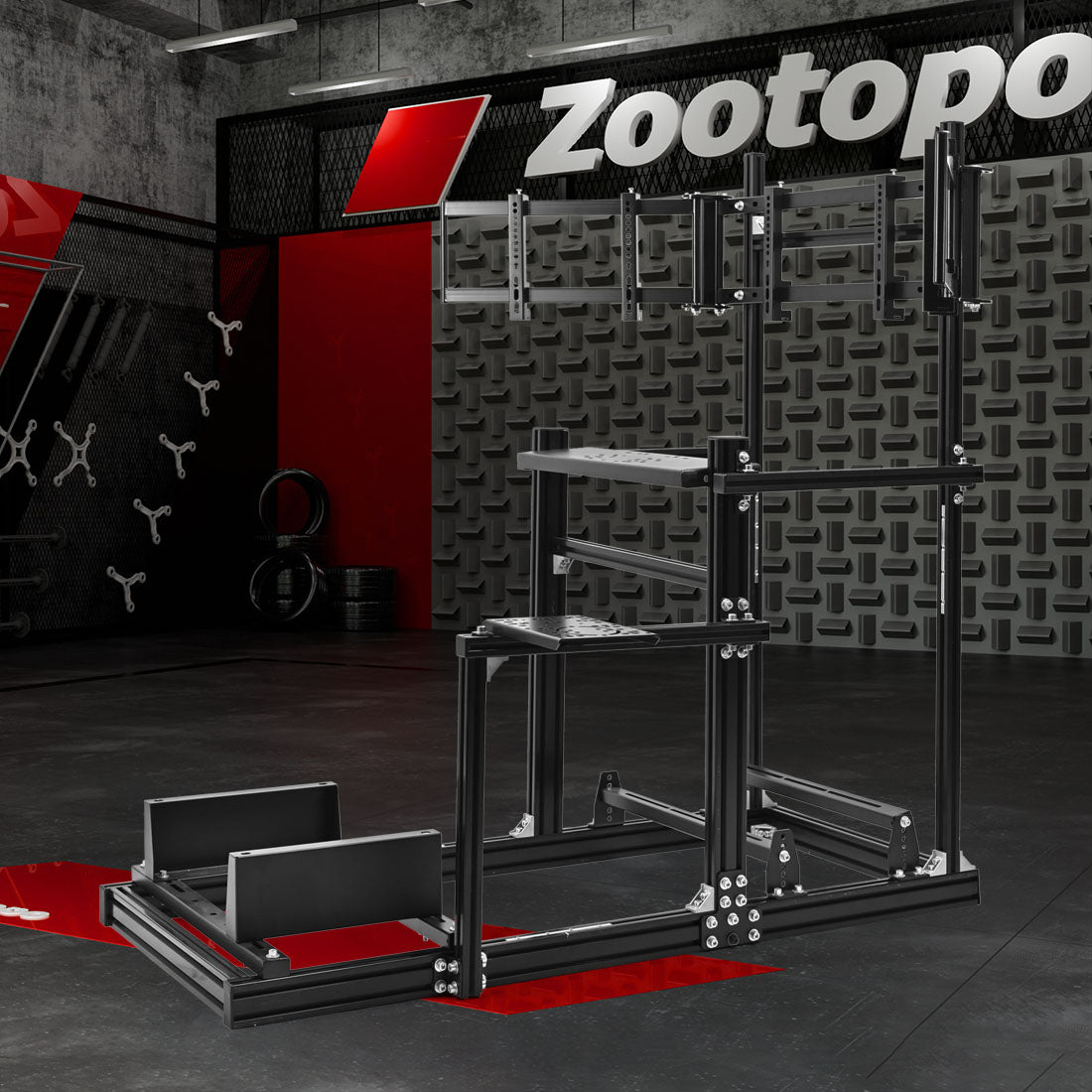 Zootopo Racing Simulator Cockpit with Triple-monitor Setup Crafted from 3060 Aluminum Profile, Fit for Thrustmaster，for Fanatec，for Logitech G29/GPro, Unlimited Adjustment,Not Include Steering Wheel,Pedals,Handbrake