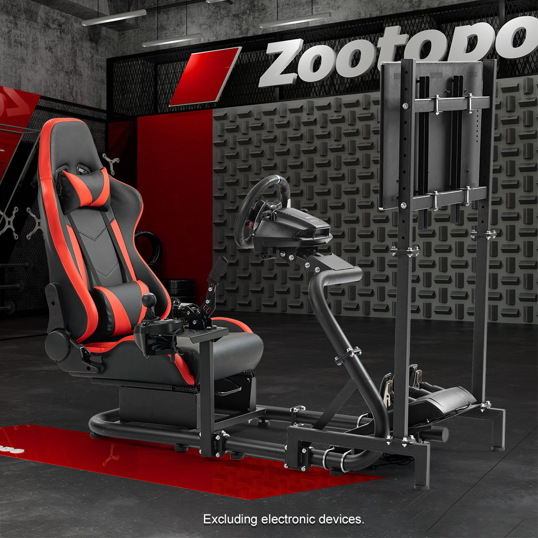 Zootopo Racing Cockpit with TV Stand &Red Seat Fit for Logitech,Thrustmaster G27 G920 T500 Wheel Shifter Pedals Not Included