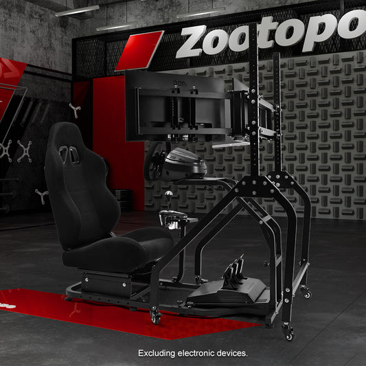 Zootopo Adjustable Racing Sim Cockpit with Black Seat Unobstructed Design for Both Legs Fit for Logitech/Thrustmaster G29 G923 G25 T80 T150 Racing Wheel Cockpit with Triple Monitor Stand Not Include Steering Wheel,Pedals,Handbrake