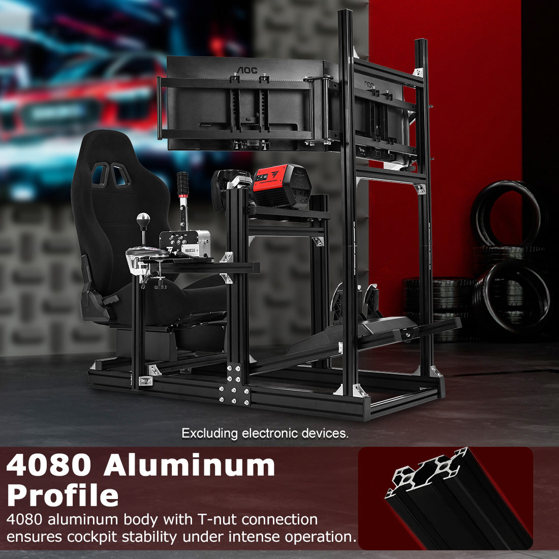 Zootopo 8040 Aluminum Profile Racing Sim Cockpit with Triple Monitor Stand Fit Logitech G923 G920, Adjuatable Gaming Simulator Cockpit with Black Seat Not Include Steering Wheel,Pedals,Handbrake