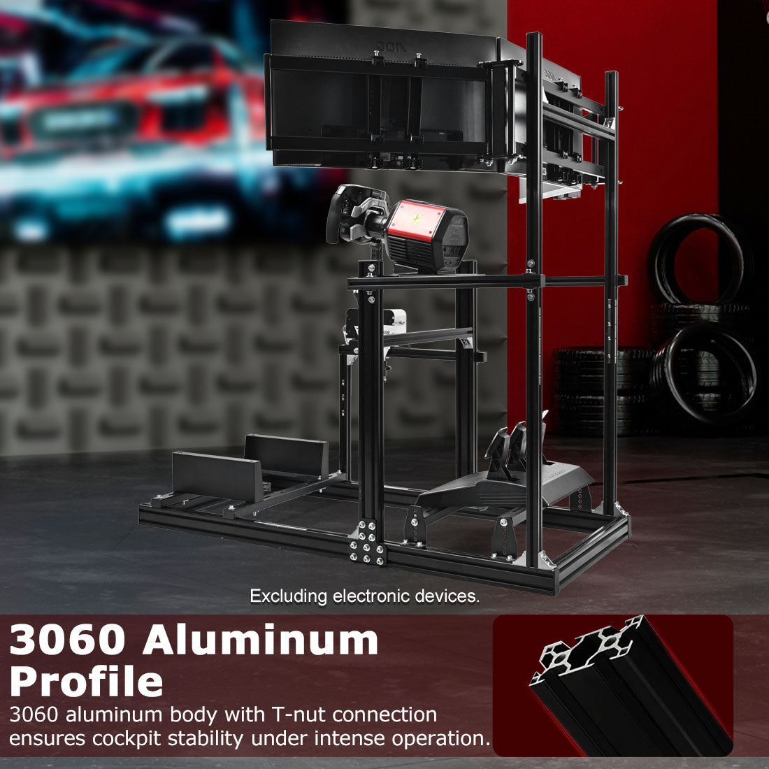 Zootopo Racing Simulator Cockpit with Triple-monitor Setup Crafted from 3060 Aluminum Profile, Fit for Thrustmaster，for Fanatec，for Logitech G29/GPro, Unlimited Adjustment,Not Include Steering Wheel,Pedals,Handbrake