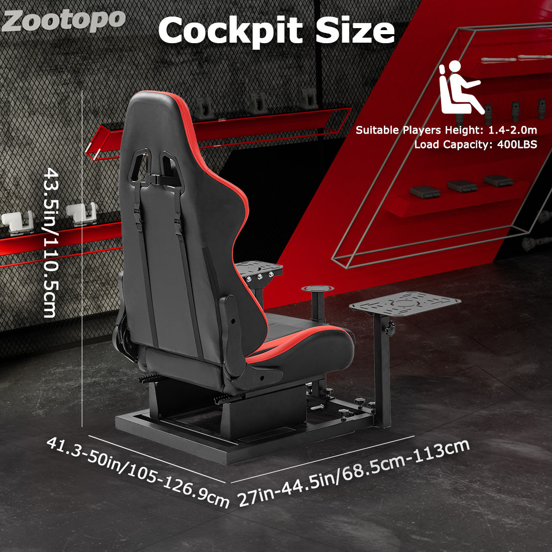 Zootopo Flight Simulator Cockpit with Red Seat Fit for Logitech X52 PRO,X56, Thrustmaster T16000M,HotasWarthing Flight Stick,Unlimited Adjustment,Not Include Steering Wheel,Pedals,Handbrake and Joystick