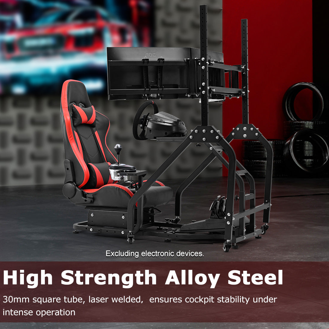 Zootopo Adjustable Racing Sim Cockpit with Red Seat Unobstructed Design for Both Legs Fit for Logitech/Thrustmaster G29 G923 G25 T80 T150 Racing Wheel Cockpit with Triple Monitor Stand Not Include Steering Wheel,Pedals,Handbrake