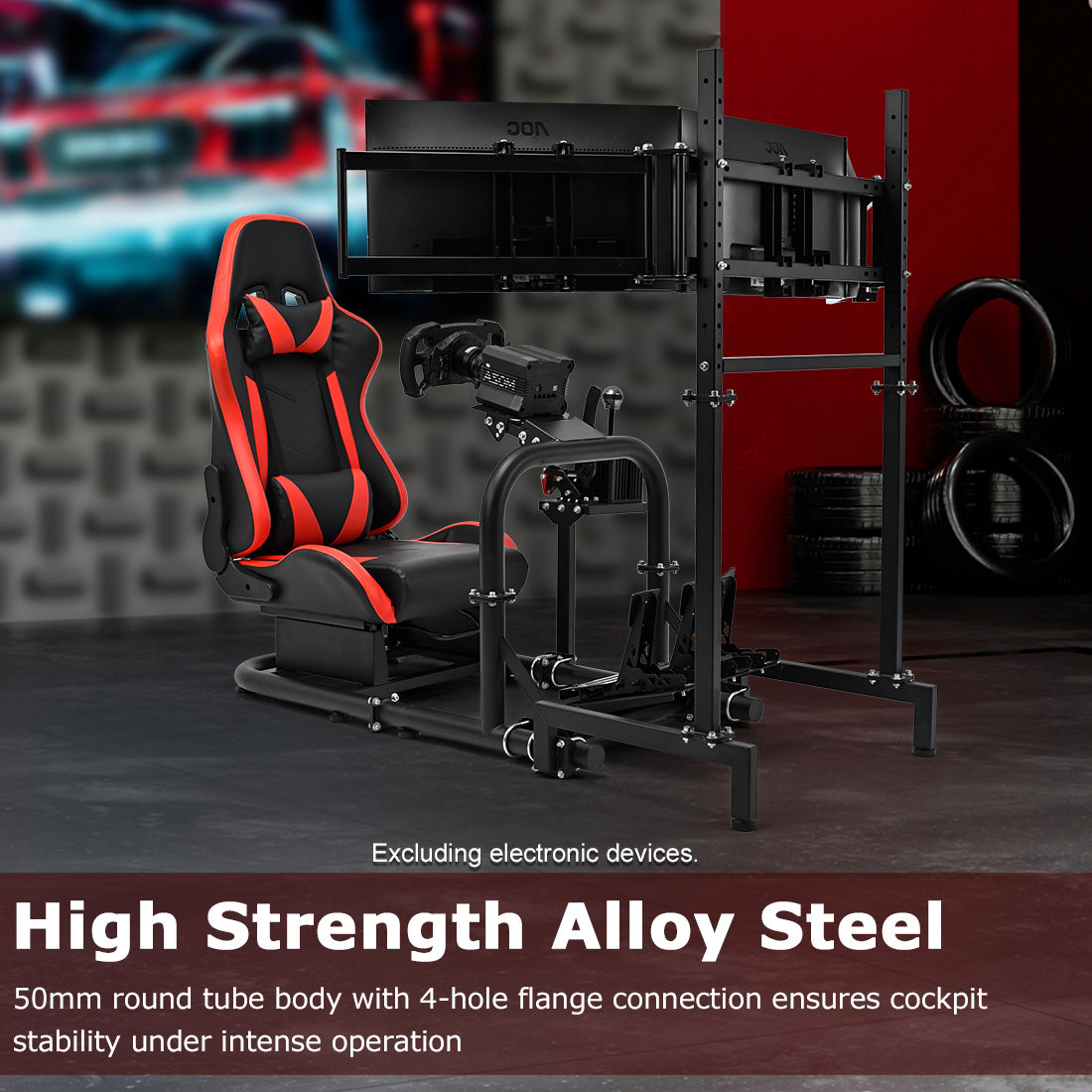 Zootopo Racing Sim Cockpit with Triple Monitor Mount and Seat Fits for Logitech/Thrustmaster/Fanatec/Moza G29 G920 G923 CSL-DD T248 Without Steering Wheel, Pedals ,TV and Shifter