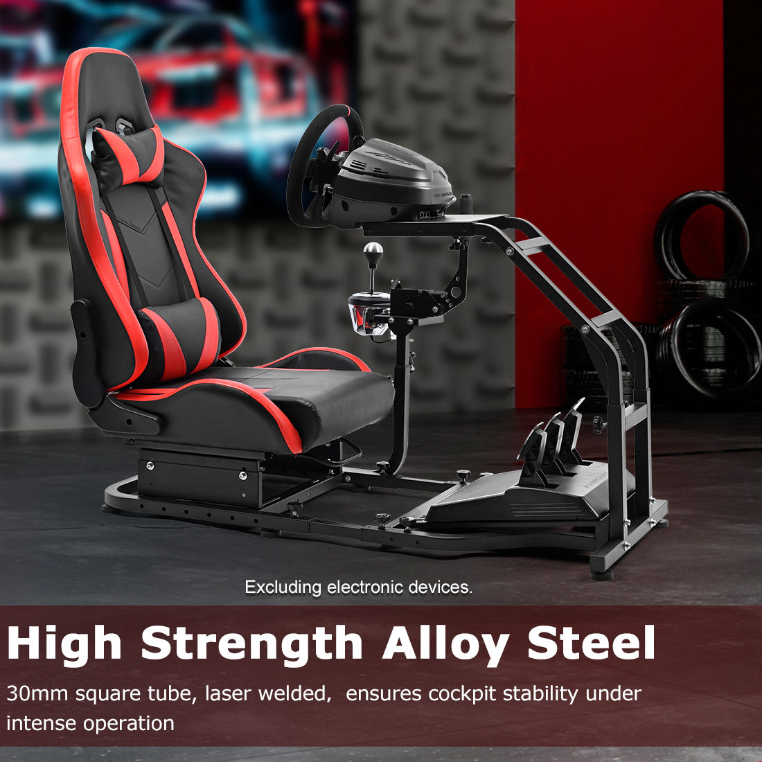 Zootopo Adjustable Racing Sim Cockpit with Red Seat Unobstructed Design for Both Legs Fit for Logitech/Thrustmaster G29 G923 G25 T80 T150 Racing Wheel Cockpit Not Include Steering Wheel,Pedals,Handbrake
