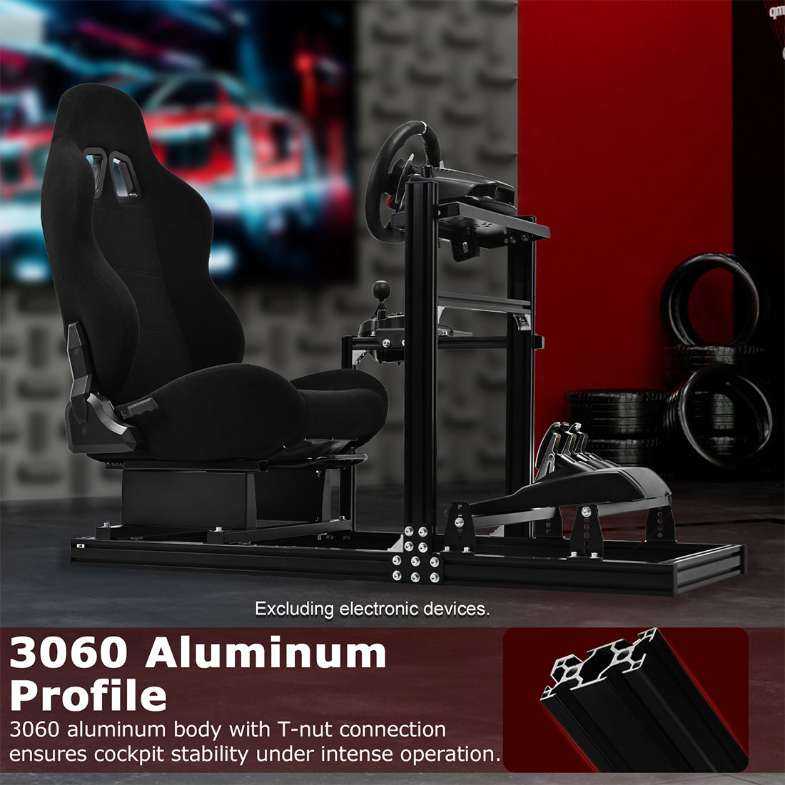 Zootopo 3060Aluminum Profile Racing Simulator Cockpit with Seat, Supports Adjustment, Compatible with Thrustmaster/Fanatec/Logitech G29 Steering Wheels,and designed  for the Sim Frame 3060 Chassis,Does Not Include Steering Wheel, Pedals, or Handbrake