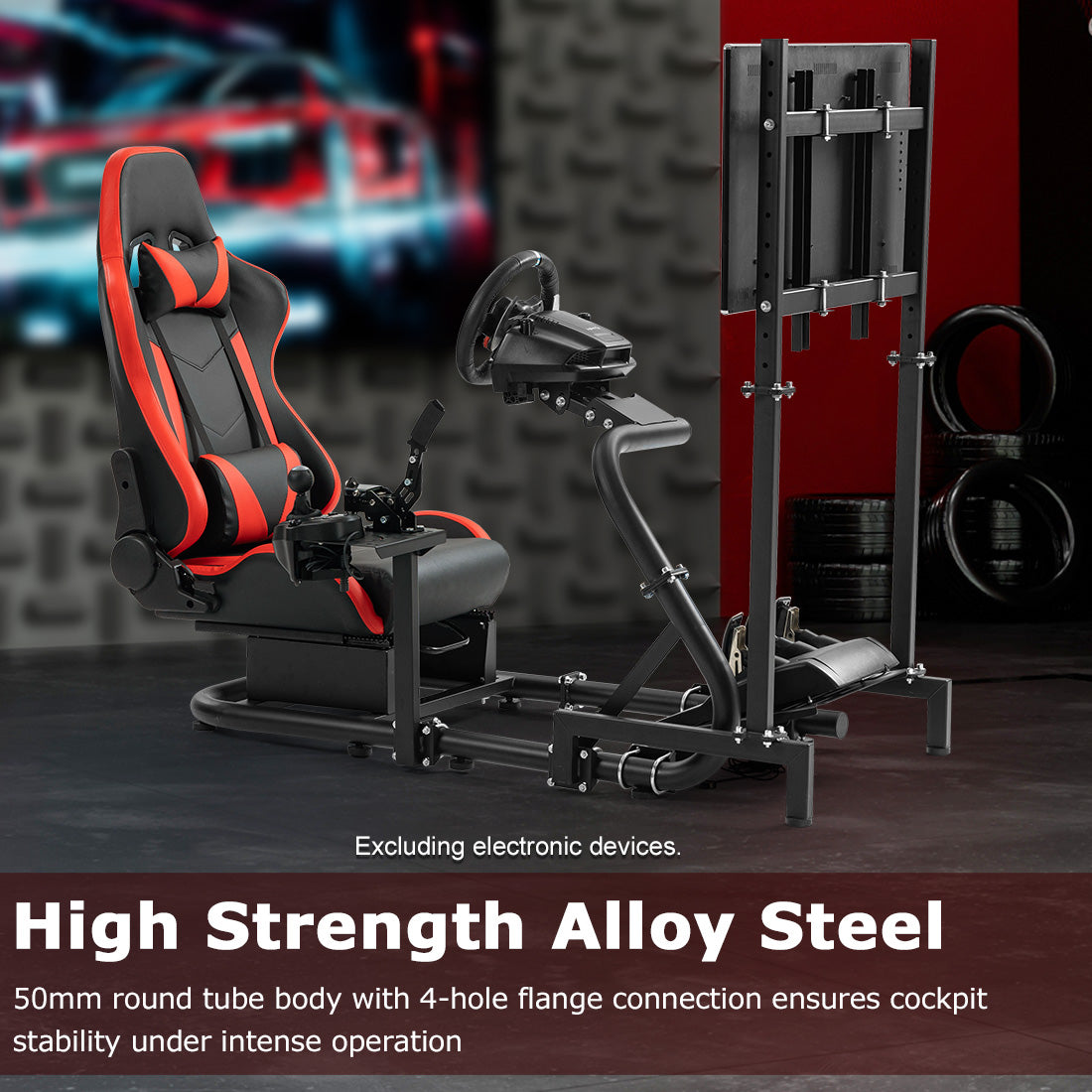 Zootopo Racing Cockpit with TV Stand &Red Seat Fit for Logitech,Thrustmaster G27 G920 T500 Wheel Shifter Pedals Not Included