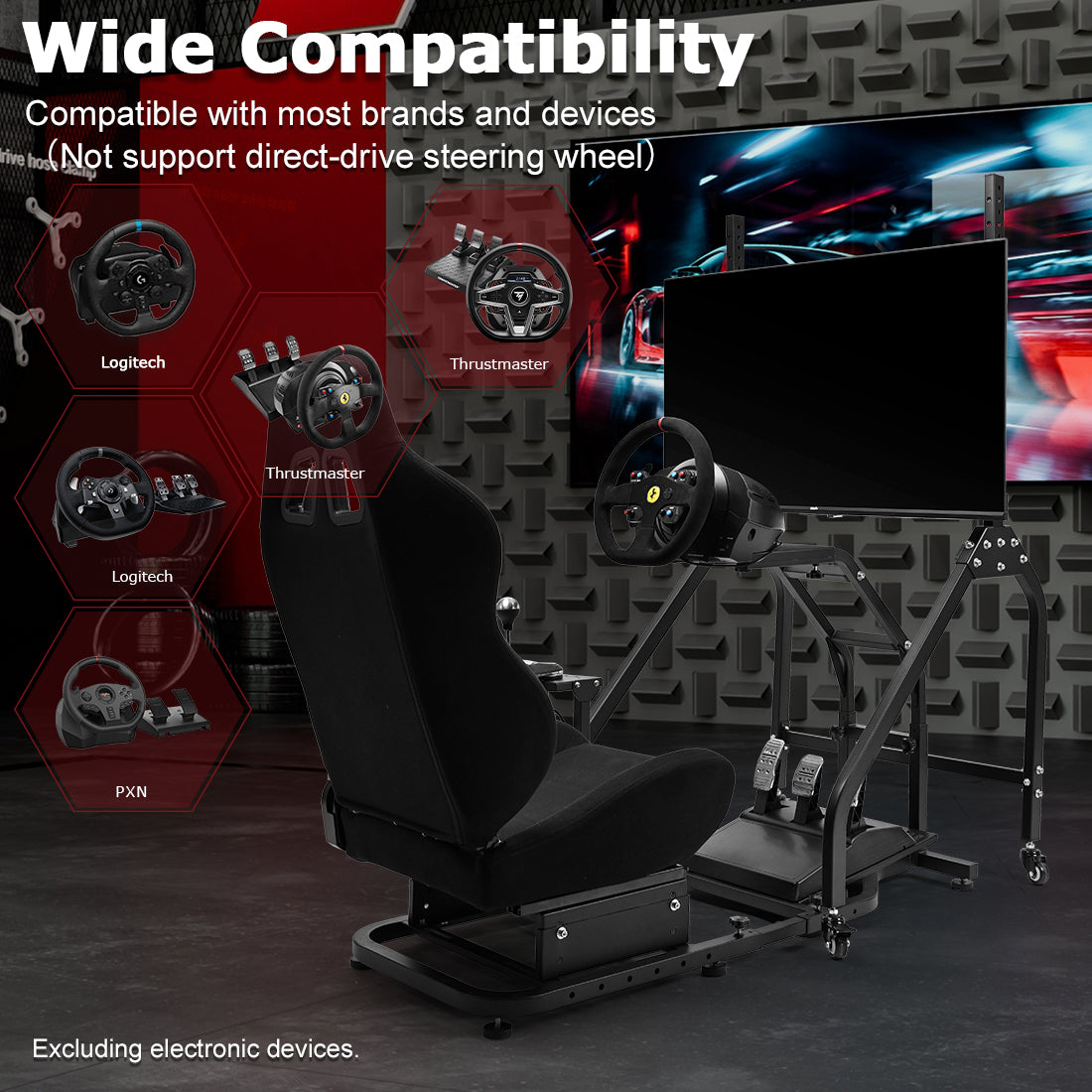 Zootopo Adjustable Racing Sim Cockpit with Black Seat Unobstructed Design for Both Legs Fit for Logitech/Thrustmaster G29 G923 G25 T80 T150 Racing Wheel Cockpit with Monitor Stand Not Include Steering Wheel,Pedals,Handbrake
