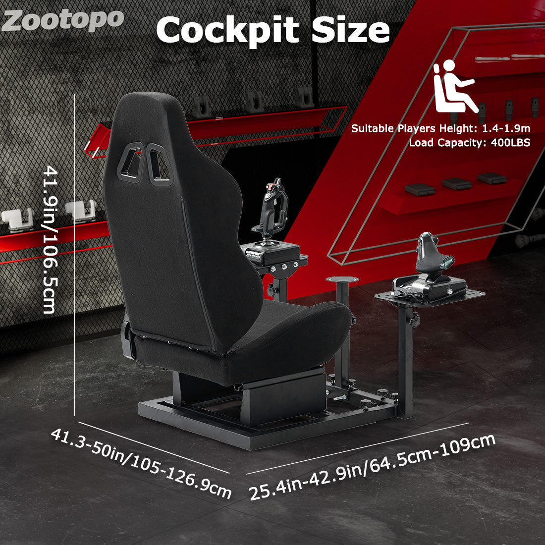 Zootopo Flight Simulator Cockpit with Black Seat Fit for Logitech X52 PRO,X56, Thrustmaster T16000M,HotasWarthing Flight Stick,Unlimited Adjustment,Not Include Steering Wheel,Pedals,Handbrake and Joystick