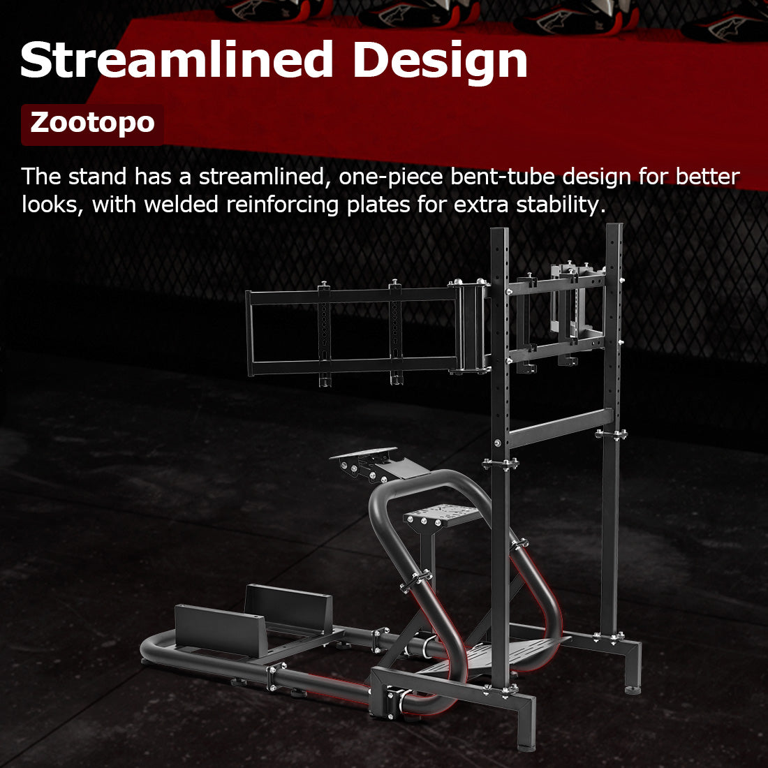 Zootopo Professional Racing Simulator Cockpit with Triple Monitor Stand, Fit for Logitech G920/Thrustmaster/Moza, Streamlined Dual-arm Design, No Wheel, Pedals, Handbrake, Seat and Monitor