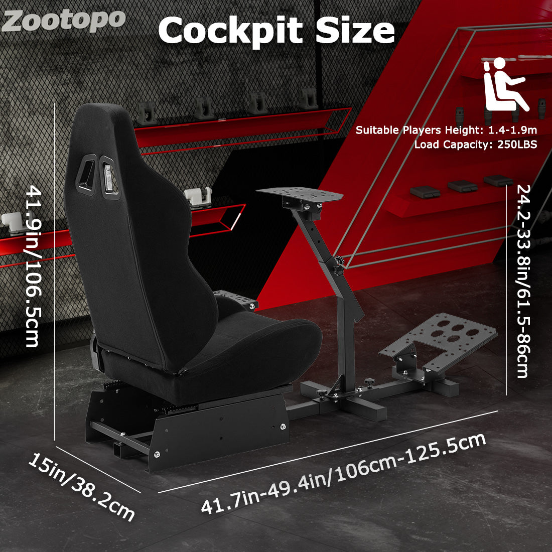 Zootopo Racing Simulator Cockpit with BlackSeat Multi-level Adjustment Fit for Logitech/Thrustmaster/Fanatec G29,G920,G923&T300RS&CSL-DD One-Piece Cockpit,Wheel,Handbrake and Pedals Not Included