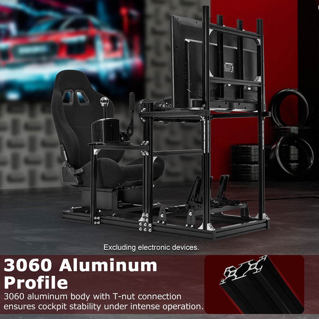 Zootopo 3060 Aluminum Profile Racing Simulator Cockpit with Monitor Mount, Fit for Thrustmaster/Fanatec/Logitech G29 , Adjustable Driving Simulator cockpit, Does Not Include Steering Wheel, Pedals, or Handbrake