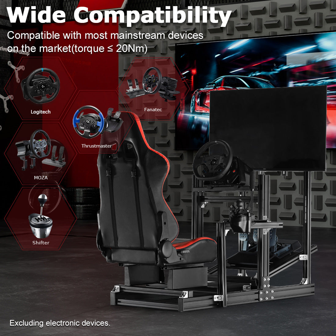 Zootopo 8040 Aluminum Profile Racing Sim Cockpit with Monitor Stand Fit Logitech G923 G920, Adjuatable Gaming Simulator Cockpit with Red Seat Not Include Steering Wheel,Pedals,Handbrake