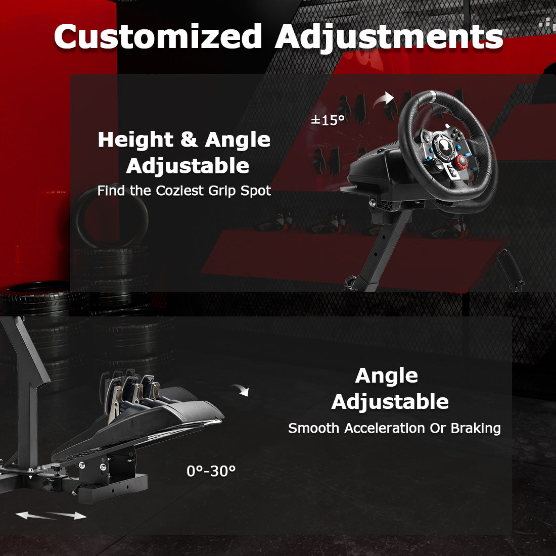 Zootopo Racing Simulator Cockpit with Red Seat Multi-level Adjustment Fit for Logitech/Thrustmaster/Fanatec G29,G920,G923&T300RS&CSL-DD One-Piece Cockpit,Wheel,Handbrake and Pedals Not Included