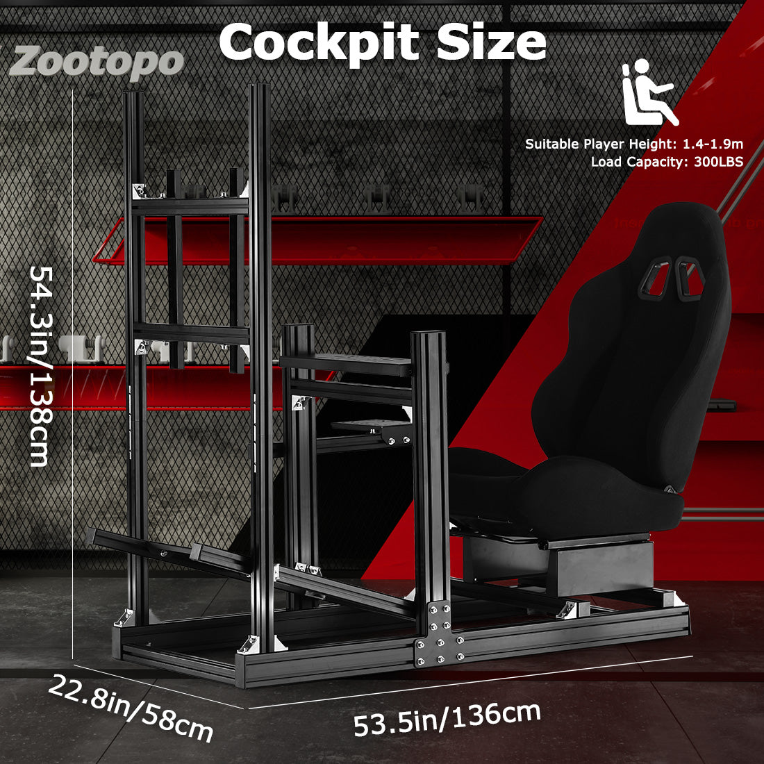 Zootopo 8040 Aluminum Profile Racing Sim Cockpit with Monitor Stand Fit Logitech G923 G920, Adjuatable Gaming Simulator Cockpit Not Include Steering Wheel,Pedals,Handbrake