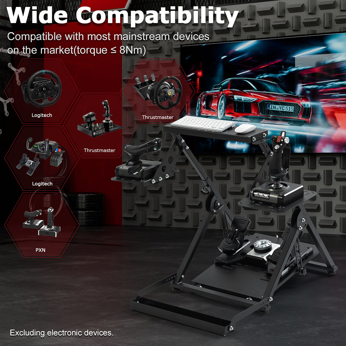 Zootopo Foldable Flight Simulation Cockpit with Fixed Slot Fit for Logitech/Thrustmaster/Hotas Warthog/Fanatec,  Adjustable Fight Sim Mount Pedals, Steering Wheel Not Included