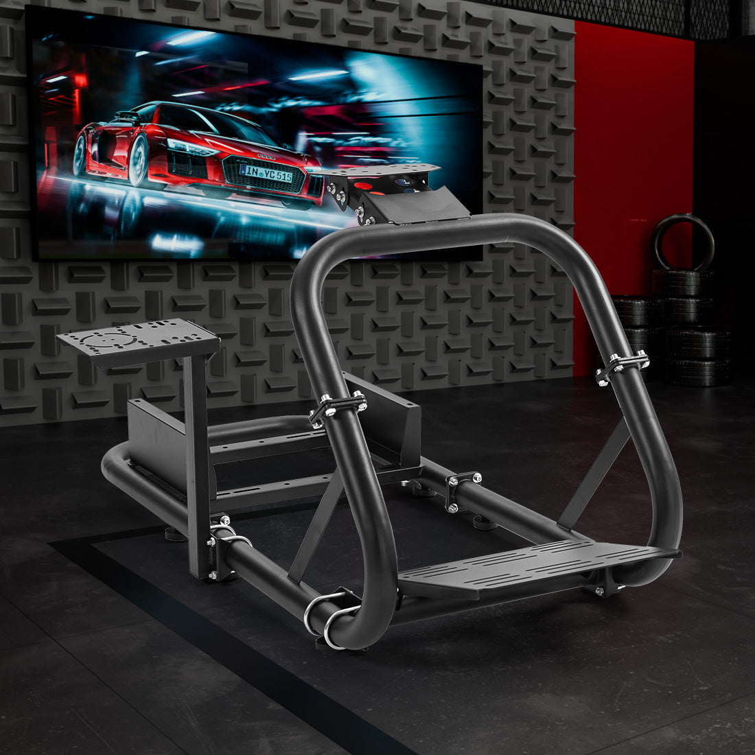 Zootopo Professional Racing Simulator Cockpit Frame Large Round Tube, Fit for Logitech G920/Thrustmaster/Moza, Streamlined Dual-arm Design, No Wheel, Pedals, Handbrake, Seat and Monitor Stand