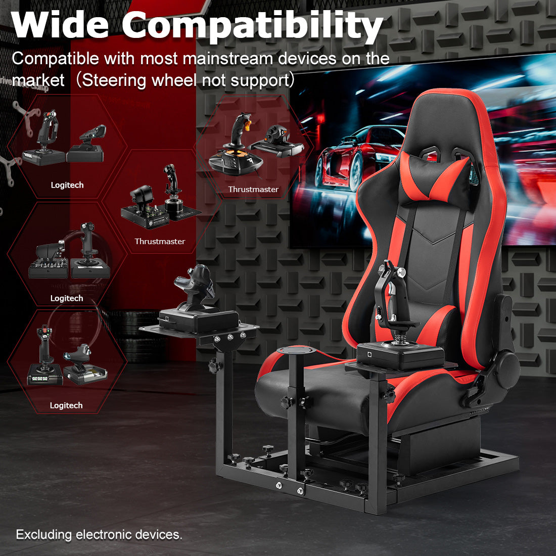Zootopo Flight Simulator Cockpit with Red Seat Fit for Logitech X52 PRO,X56, Thrustmaster T16000M,HotasWarthing Flight Stick,Unlimited Adjustment,Not Include Steering Wheel,Pedals,Handbrake and Joystick
