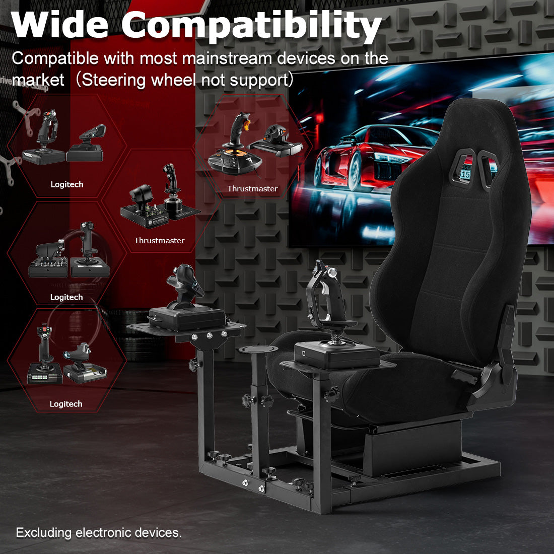 Zootopo Flight Simulator Cockpit with Black Seat Fit for Logitech X52 PRO,X56, Thrustmaster T16000M,HotasWarthing Flight Stick,Unlimited Adjustment,Not Include Steering Wheel,Pedals,Handbrake and Joystick
