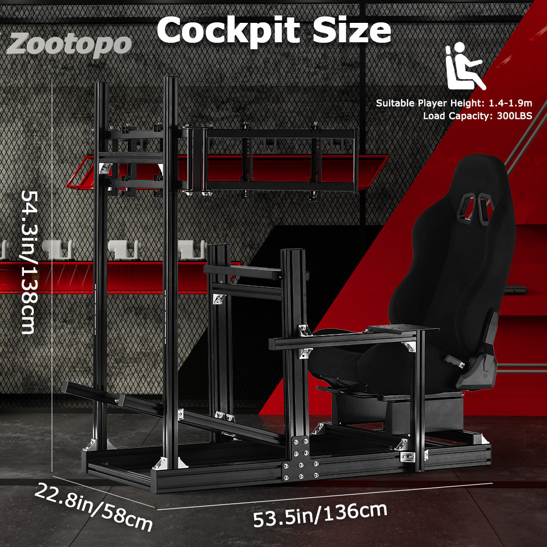Zootopo 8040 Aluminum Profile Racing Sim Cockpit with Triple Monitor Stand Fit Logitech G923 G920, Adjuatable Gaming Simulator Cockpit with Black Seat Not Include Steering Wheel,Pedals,Handbrake